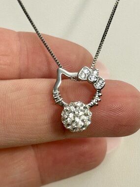 925 Sterling Silver Kitty Cat Crystal Pendant Necklace